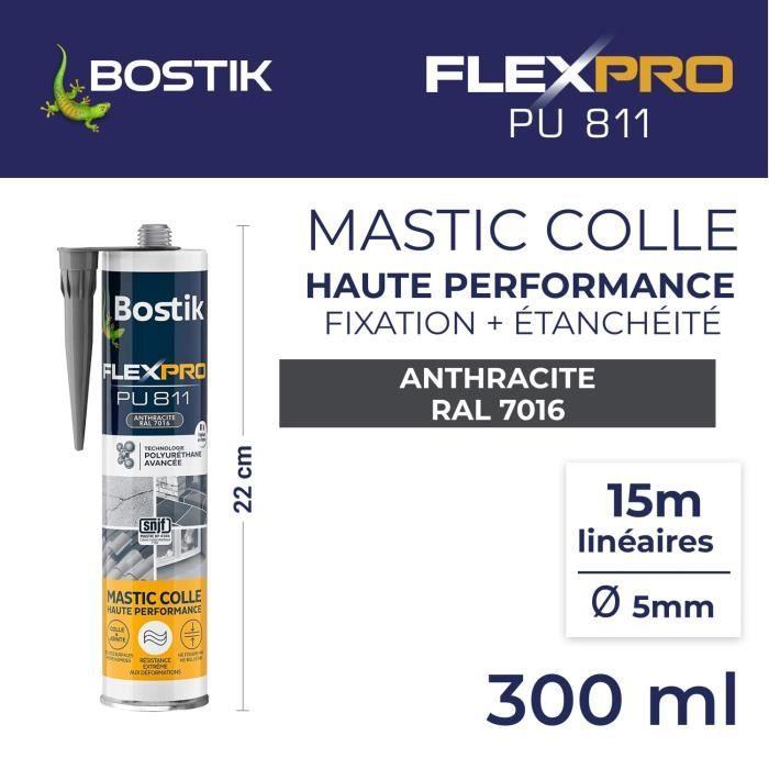 Mastic colle/joint - BOSTIK - Flexpro PU811 - Tous matériaux - Intérieur/extérieur - Anthracite RAL7016 - 300 ml
