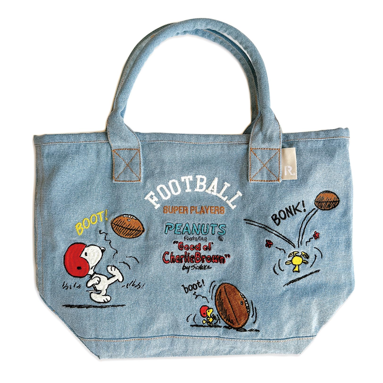 

Snoopy Embroidery Small Horizontal Tote Bag IP Deli Denim Peanuts Deli 03 Football [Routeto] Women s