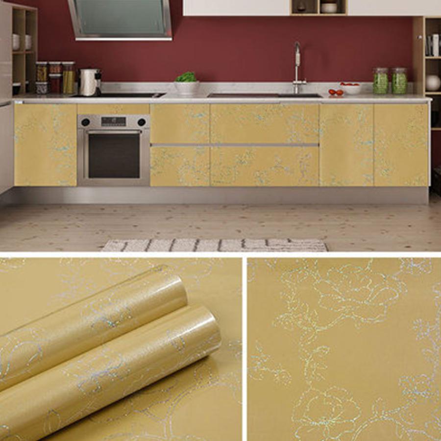PVC Kitchen Oil-Proof Stickers Gold Waterproof Self-Adhesive Wallpaper Table Countertop High Temperature Cabinet Renovation Film