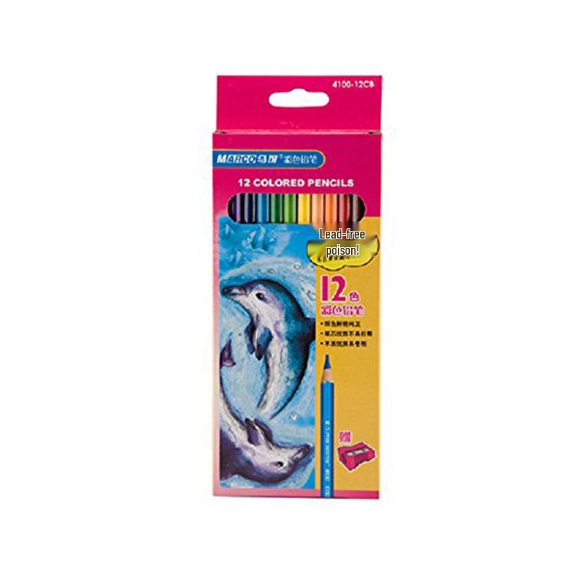 Marco 4100 12-Color Oil-Based Colored Pencils Set with Sharpener 4100-12 (12 colors)
