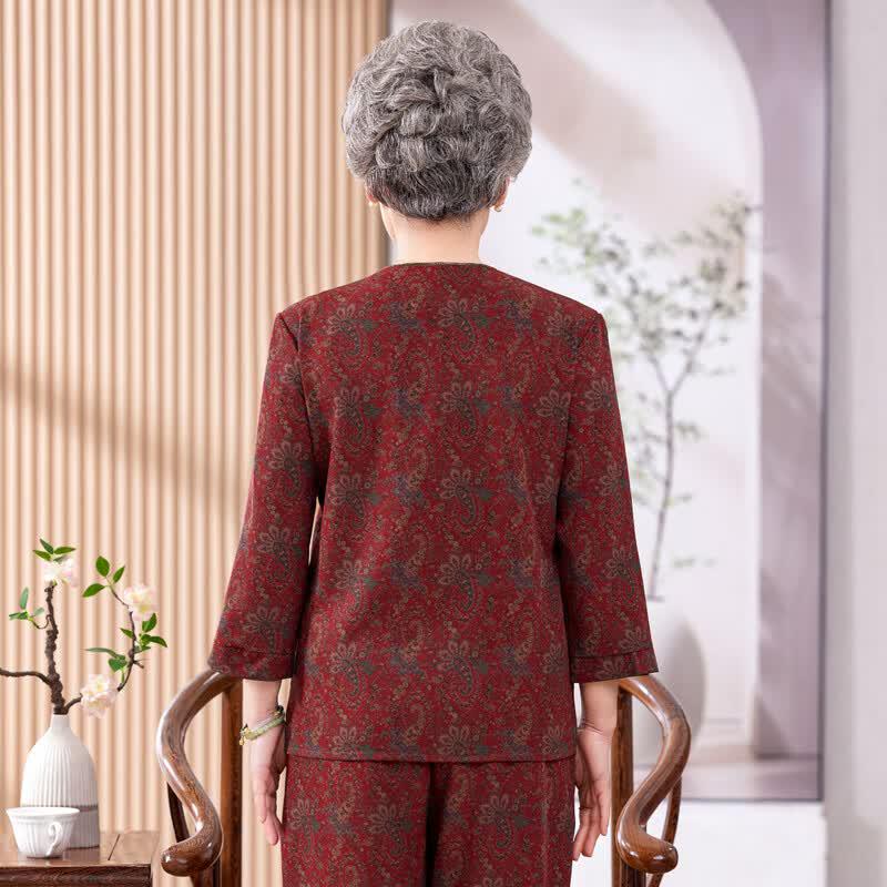 Elderly Women's Summer Short Sleeve Cotton Silk Loungewear Set