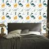 Dinosaurs Leaves and Flowers Wallpaper for Living Room and Bedroom 50x1000