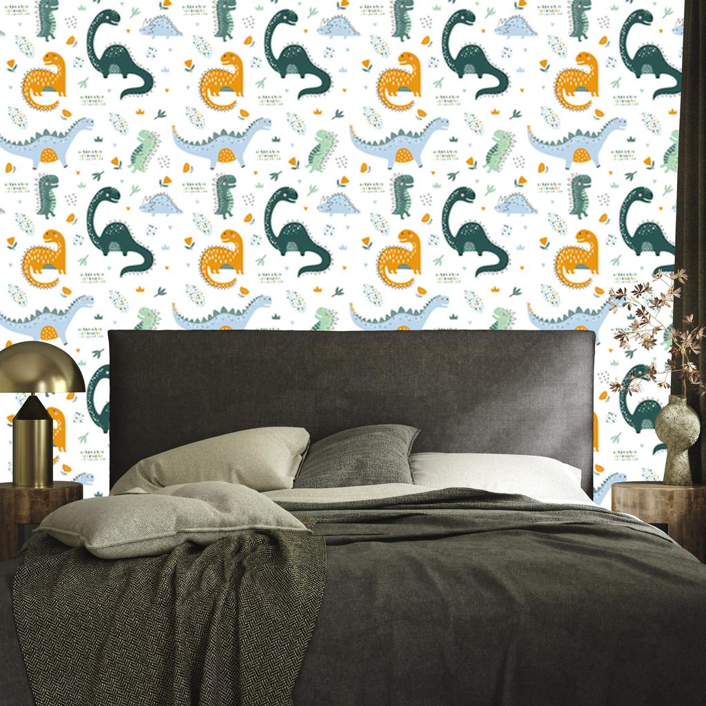 Dinosaurs Leaves and Flowers Wallpaper for Living Room and Bedroom 50x1000