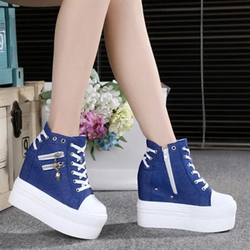 Fashion Women Shoes Fashion Heel Platform Sneakers New Breathable Wedge Canvas Shoes for Woman Casual High Heels Autumn Vulcanized Shoes
