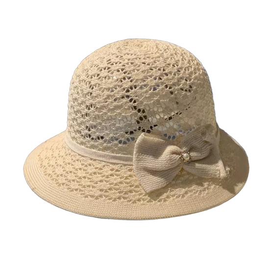 Women's Sun Hat Handmade Straw Woven Bucket Hat with Bow Foldable Sun Protection Fishing Hat for Outdoor Travel Beach