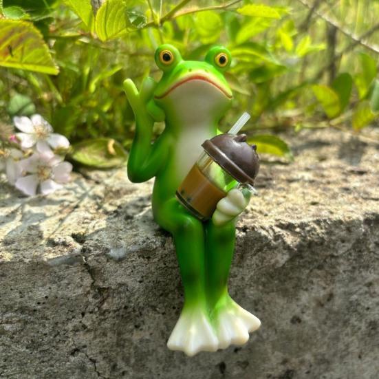 Cartoon Frosch Figur hält Vase Milchtee Frosch Statue Harz Tier