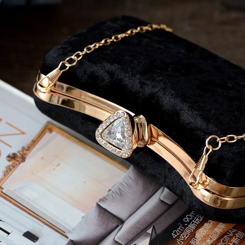 Wholesale Factory Directly Sale Womans Wedding Party Clutch Bags Elegant Small Gift Velvet Night Handbags Navy Blue Hand Bag Sac