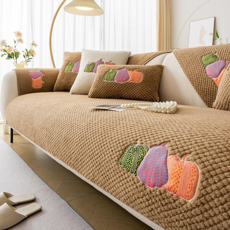 

Плюшевая подушка для дивана с принтом «горошек» и «дыня» Новая зимняя утолщенная подушка для сиденья Чехол для дивана Полотенце для спинки Пылезащитный чехол 70*70cm