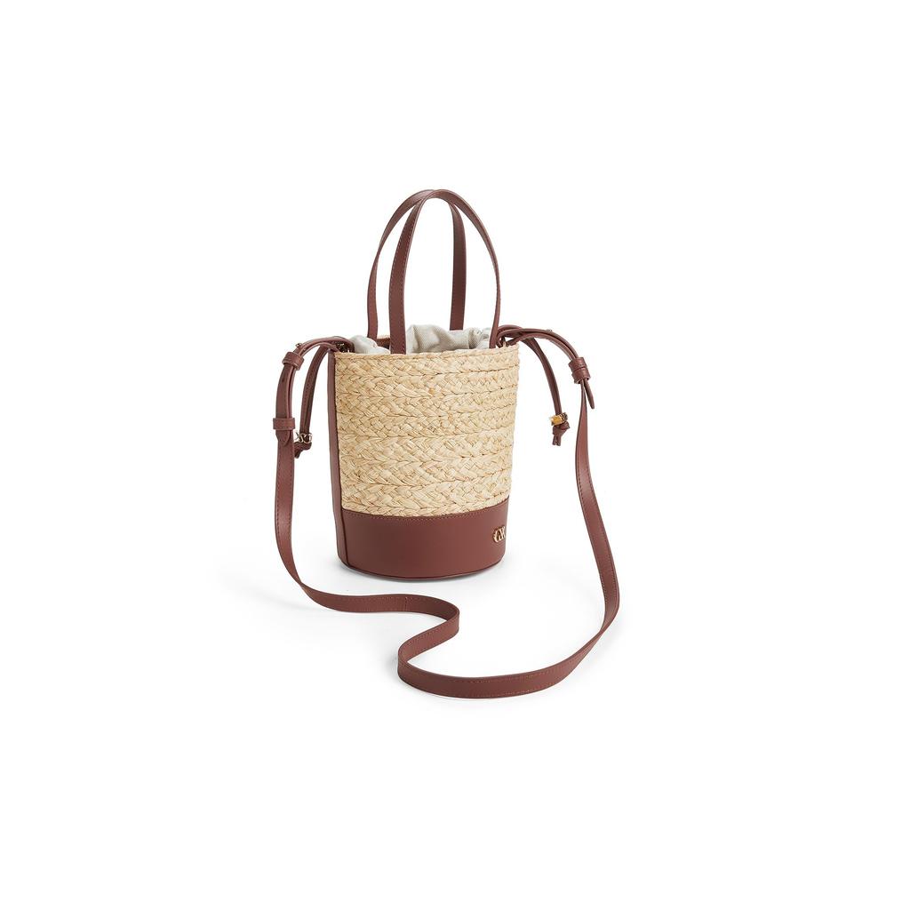 Charles & Keith Small CK Color Block Drawstring Closure Casual Versatile Leather Bucket Bag Crossbody Bag Tote Bag Medium Women bags SL2-10782395