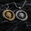 Viking Style Men's Pendant Necklace With Tree Of Life Dragon Compass In Antique Stainless Steel