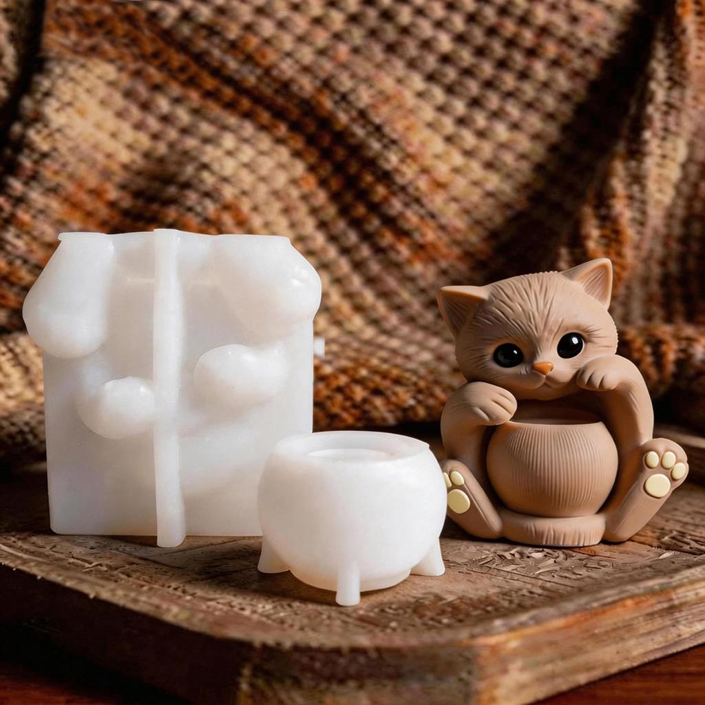 Versatile Sitting Cats Silicone Stand Mold Perfect for Making Decorative Candle Holder Craft Projects and Soap Making