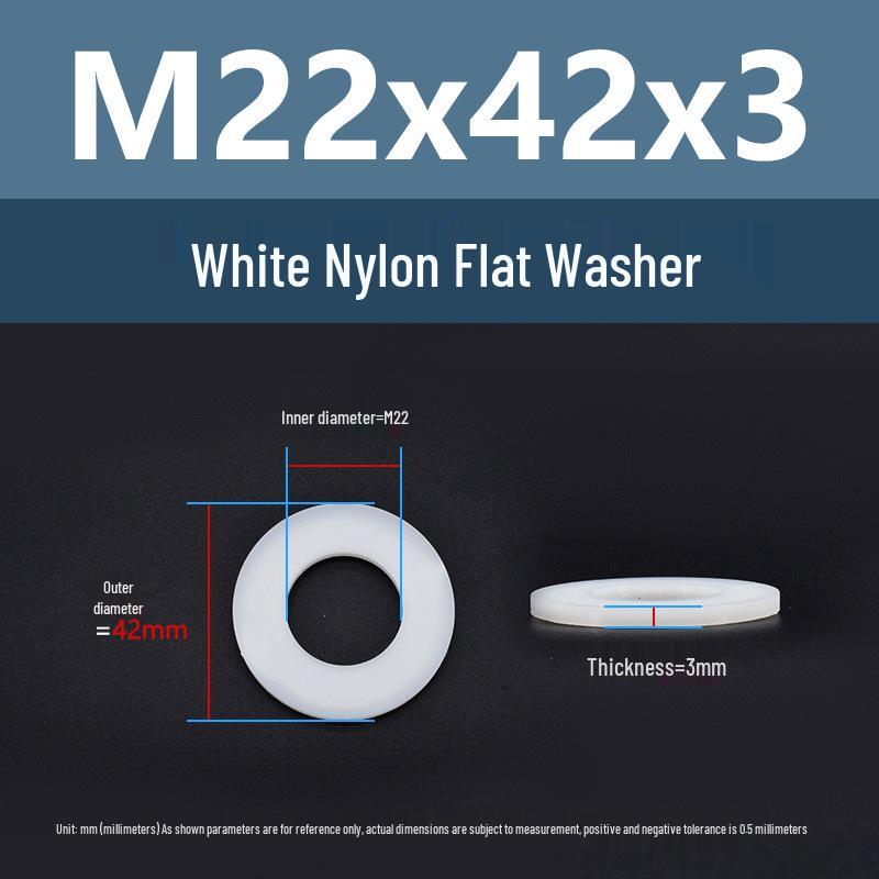 Yigu High-Temperature Wear-Resistant White Nylon Flat Washer, Sizes M2-M24