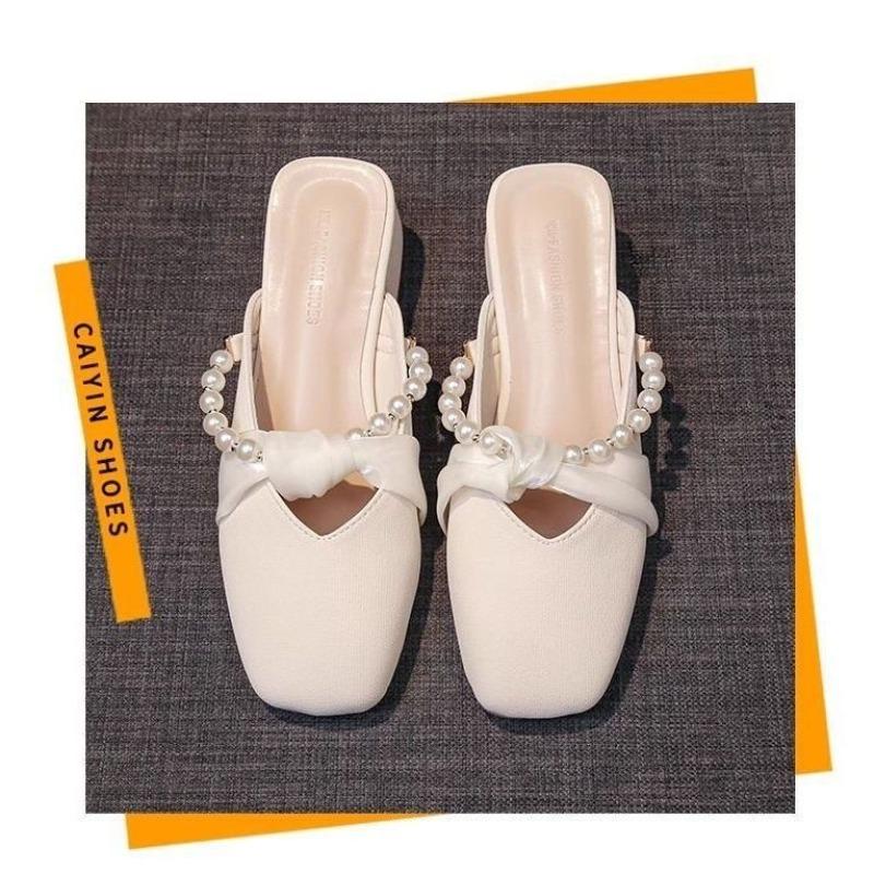 Soft-soled Slippers Spring and Summer Square Head Women's New Fashion Single Shoes Lazy Skirt Wear Half Drag