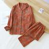 Spring and Autumn Women's Pajama Set 100% Cotton Jacquard Long Sleeve Pants Two Piece Leaf Home Furnishing Pajama Set