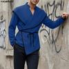 Oversized Men Lapel Long Sleeve Bandage Irregular Casual Shirts Tops