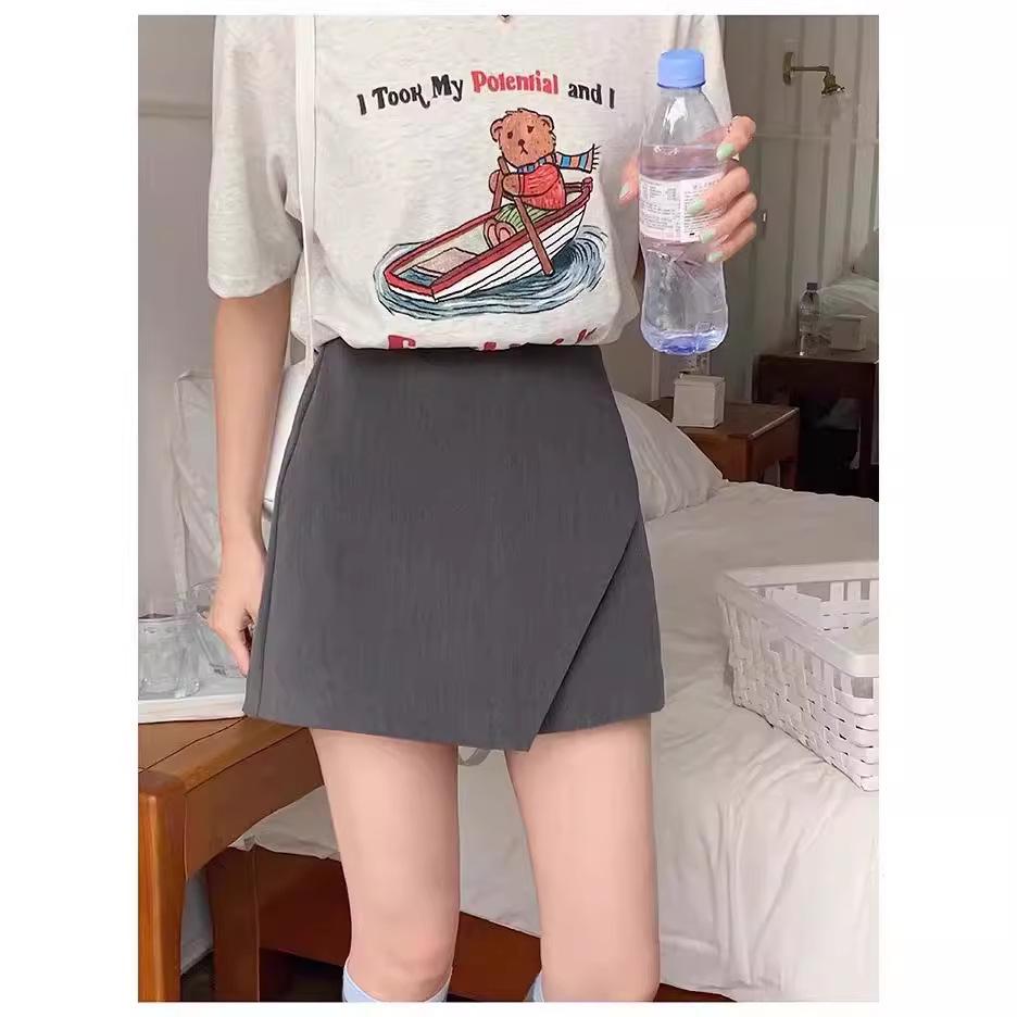 Retro High-Waist Anti-Exposure Bodycon Skirt & Wide-Leg Shorts - Women's Korean Summer Fashion