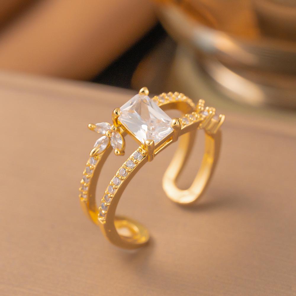 Micro-Inlaid Zircon Fashion Open Ring - Adjustable Luxury Index Finger Jewelry for Women