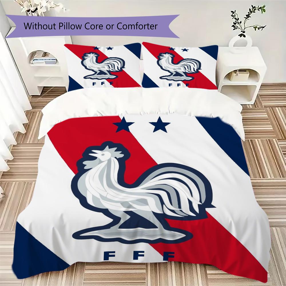 France FFF Motif Literie Ensemble de couette Housse de couette Taie d'oreiller Décoration de maison Cadeau d'anniversaire (1 * housse de couette + 2 * taie d'oreiller sans garnissage)