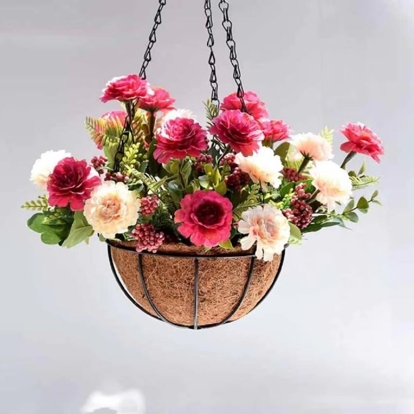 1 Pcs 8/10 Inch Holder Metal Home Balcony Decoration Round Wire Plant Hanging Basket for Plants Flower Garden Pot Planters