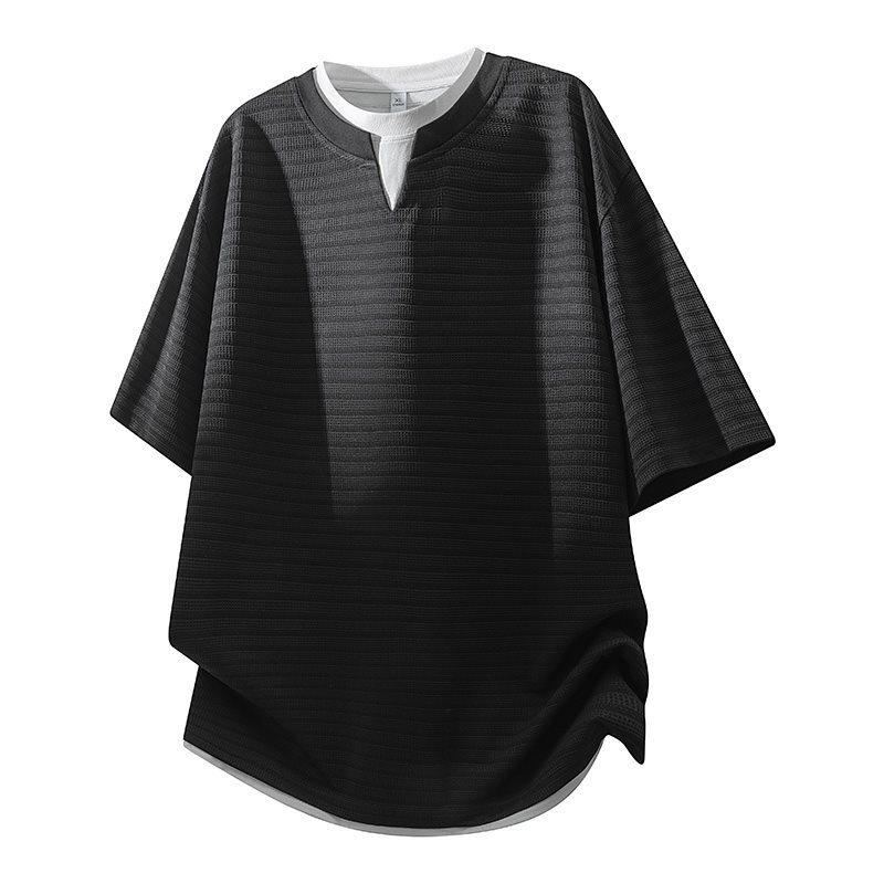 

Men s American Style Faux Two-Piece Short Sleeve T-Shirt - 2026 Summer Collection, Loose and Versatile 3XL