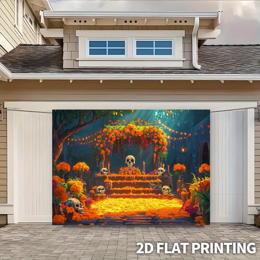 2D plane 1 piece 2D death skull sugar skull peanut flower offering altar flower theme background cloth