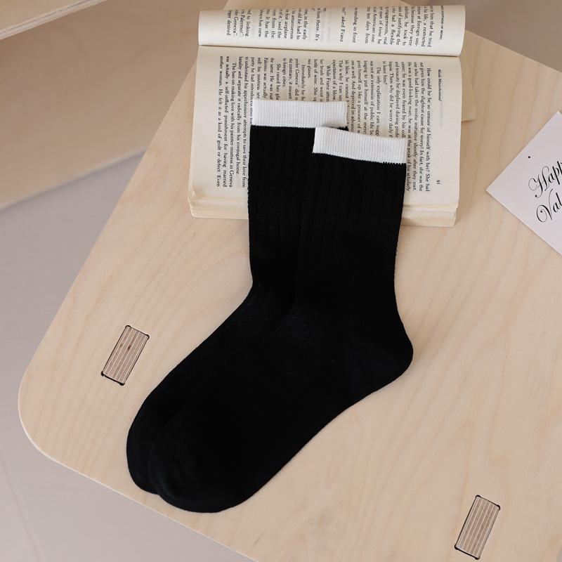 

5pair 25 Spring And Summer Mesh Socks Children S Stacking Socks Contrasting Color Trendy Socks Women S Thin Boneless Cotton Socks One size fits all чорний