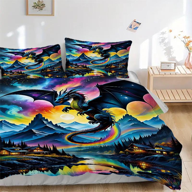 3pcs bedding set Dragon Fantasy Includes 1 Comforter + 2 Pillowcases, Without Pillow Inserts, Soft Comfortable, Lightweight Breathable, Prin