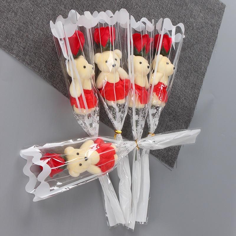 5Pcs Rose Bear Artificial Flowers Bouquet For Valentine's Day DIY Gift Ornament Wedding Decoration Party Supplies Home Decor