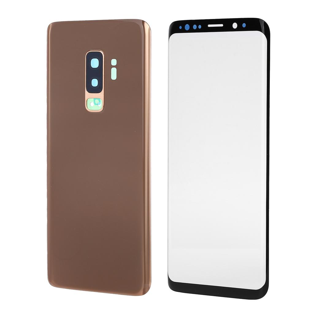 Phone Rear Back Glass Cover Front Screen Glass Lens Replacement Set for Samsung S9+ G965(Gold )