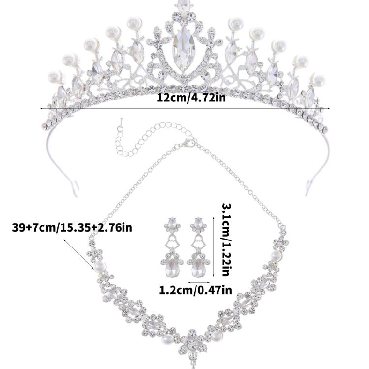 Elegant Evening Accessories Set Crystal Hair Crown Drop Earrings Pendant Necklace Wedding Headpiece for Daily Party