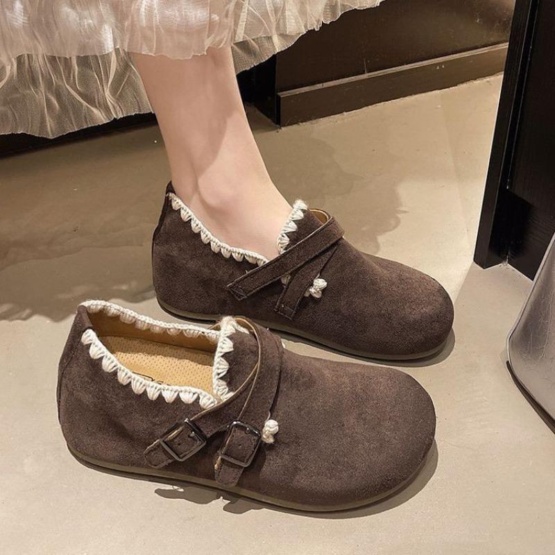 New fashionable flat-bottomed women's autumn versatile retro one-pedal round-headed single shoes