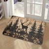 1pc Forest Guardian Deer & Pine Forest Welcome Mat - Thick Plush Polyester Non-Slip Doormat, 1.02cm Sponge Padding & 580g/m2, Machine Washable Indoor/