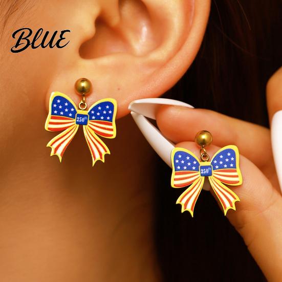 American Holiday Jewelry 250th Anniversary Set USA Flag Pattern Bowknot