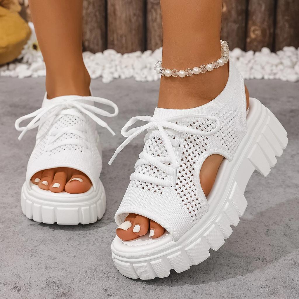 Fashion Women Sandals Round-toe Wedge Roman Sandals Fashion Comfortable Sandals 2025 New Non-slip Thick-soled Lace-up Casual Shoes Women