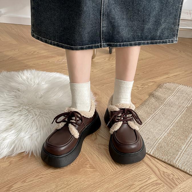 Brown Platform Single Shoes Women's 2025 New British Style Autumn and Winter Retro Jk Versatile Velvet Warm Small Leather Shoes Women