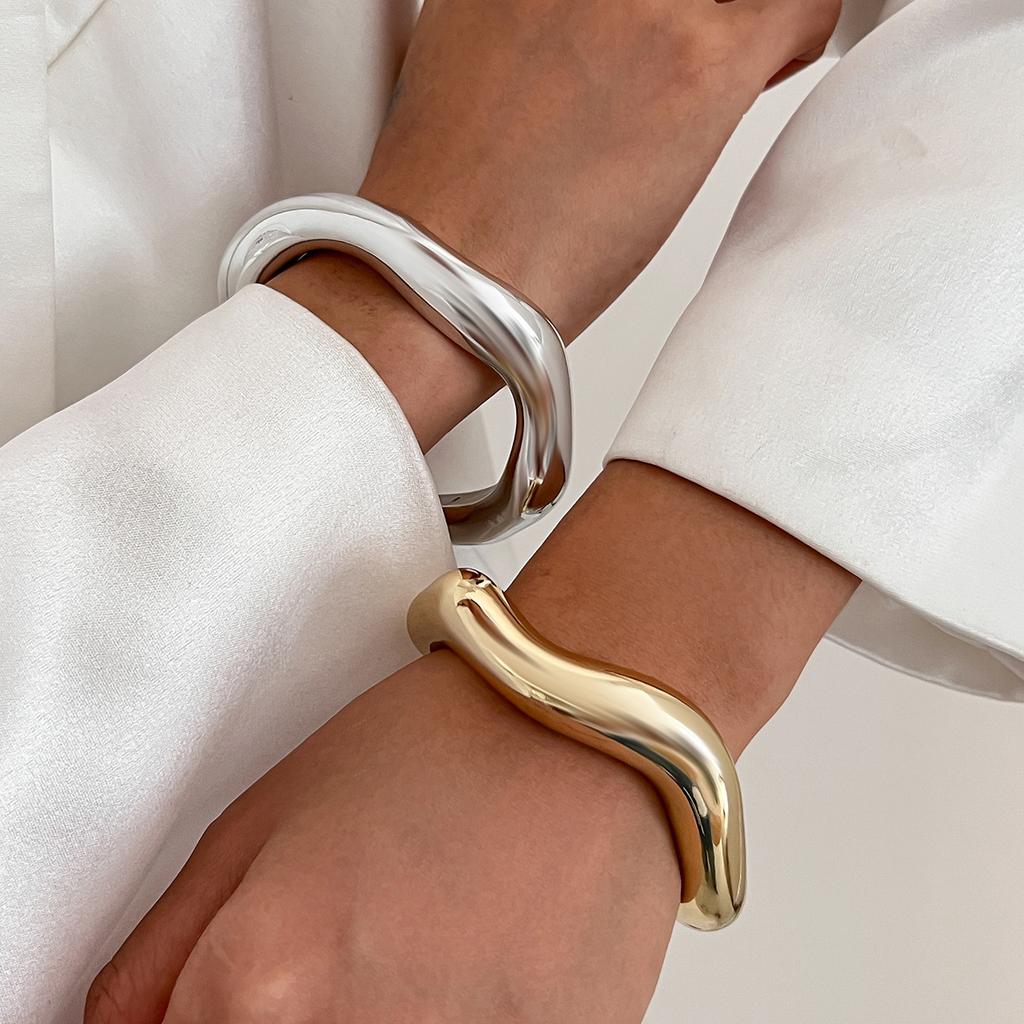 Přehnané Punkové Nepravidelné CCB Kovové Robustní Manžetové Náramky pro Ženy Hip Hop Zlatá Barva Široký Náramek Steampunk Pánské Šperky