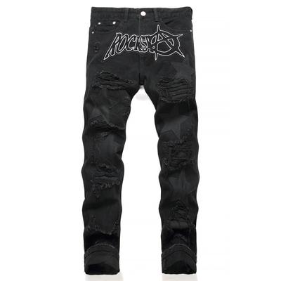 Stil european și american Moda tinerească Slim Fit elastic pentru bărbați Petice perforat negru cu picior drept Tendință