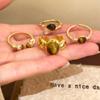 Vintage Tiger Eye Stone Rings for Women Girls Waterdrop Zircon Exquisite Aesthetic Open Ring Fashion Elegent Jewelry Party