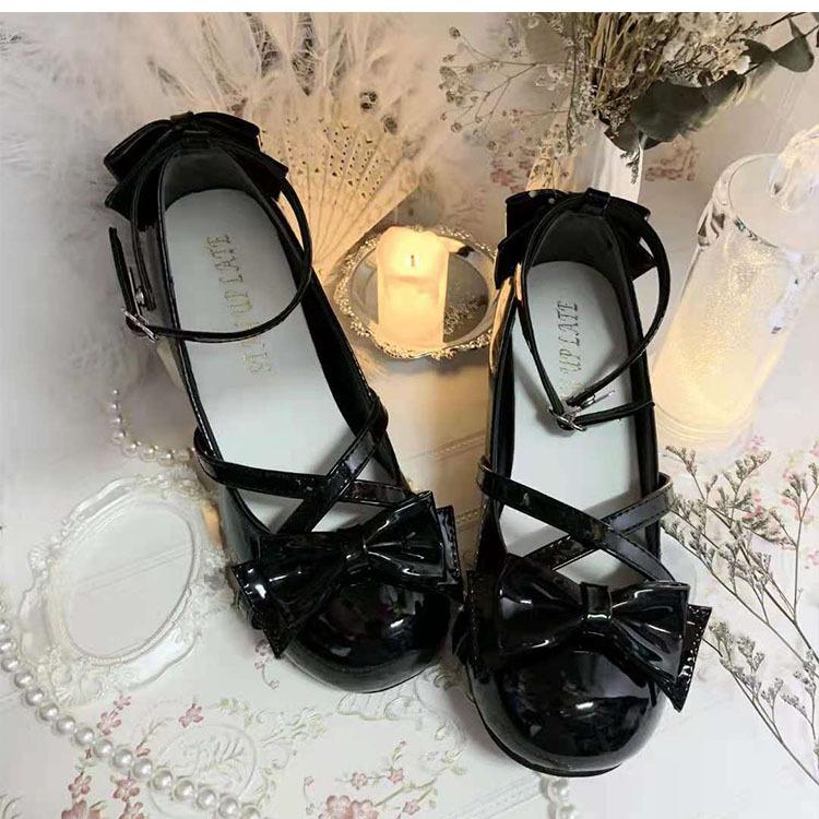 Mary Jane shoes women's summer 2025 new cross with bow Lolita elegant round head thick heel single shoes women