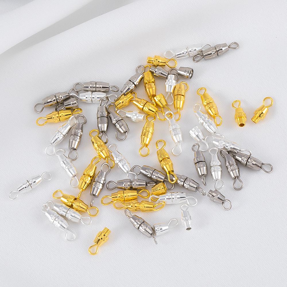 50pcs Cylinder Fasteners Clasps Buckles Closed End Screw Clasp Fastener with Ring DIY Bracelet Necklace Connector Jewelry Making