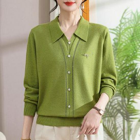 

Women s Plus Size Spring Knitted Sweater for Middle-Aged and Elderly - Long-Sleeve, Loose-Fit Base Layer 2XL зелений