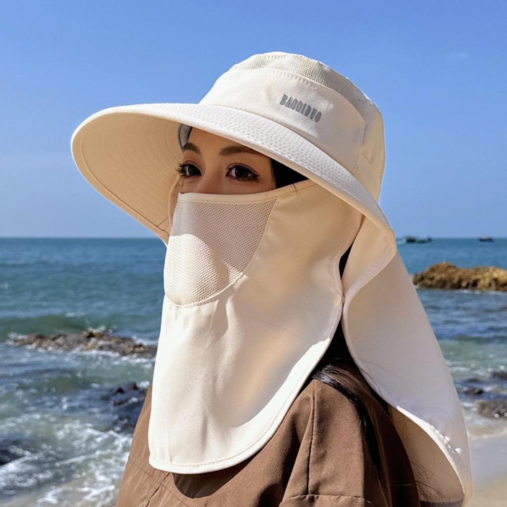 Neckline Mask Women Sun Hat Face Mask Sunscreen Bucket Hat Elegant Tea Picking Hat Riding