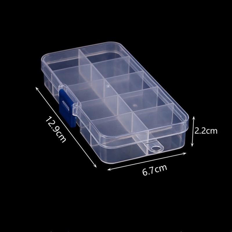 

Маленький фиксированный 10-ячеечный прозрачный пластиковый контейнер с синей защелкой для хранения ювелирных изделий, бисера, лекарств, крючков для рыбалки, шурупов 12.7*6.5*2.2CM