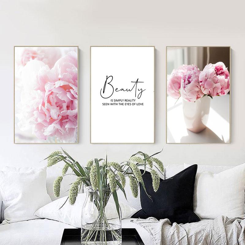 Scandinavian Style Flower Pictures Vase Wall Posters On The Wall Pink Canvas Painting for Living Room Modular Paintings Wall Art