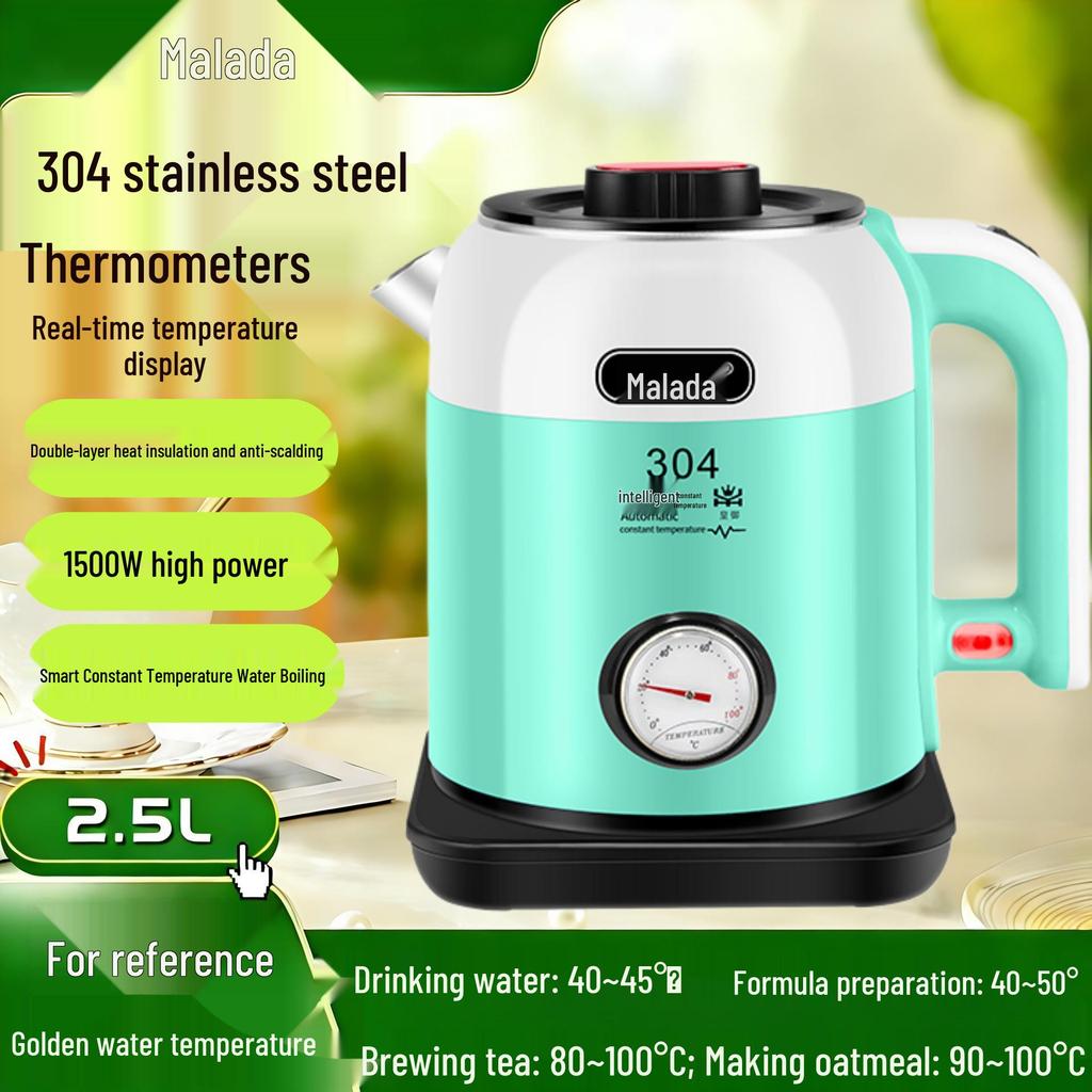 Smart 304 Stainless Steel Electric Kettle with Real-Time Temperature Display, Large Capacity, Safe for Infants and Pregnant Women.