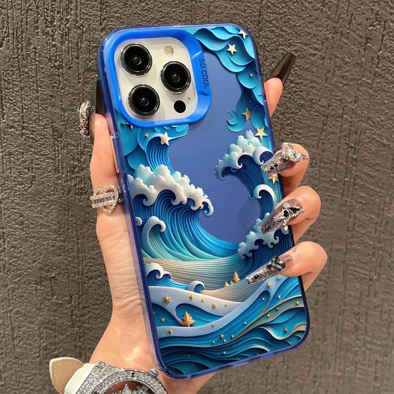 Marine Sharks Dolphins Blue Sea Waves Phone Case for iPhone 16 15 Pro Max Plus 14 13 Mini 12 11 Pro Max Shockproof Laser Covers