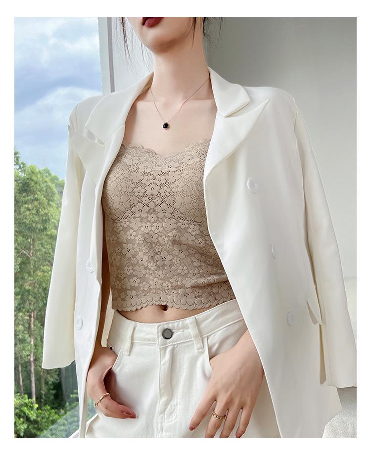 Women's Lace Camisole with Chest Pads and Elegant Back Design