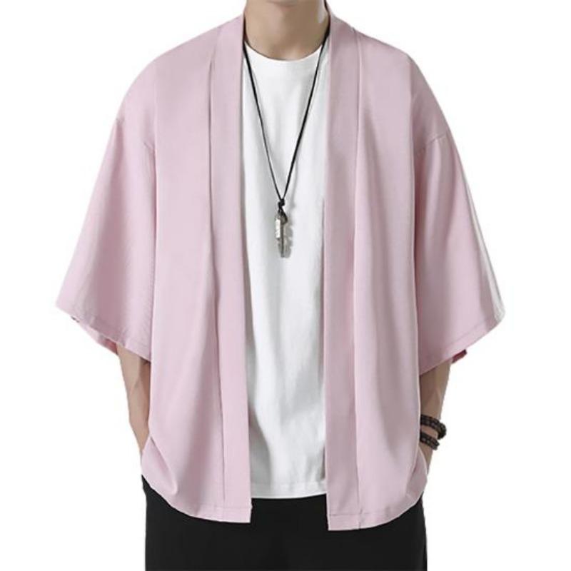Cămașă pentru bărbați Kimono în stil japonez Costum de samurai de culoare solidă Haine asiatice Cardigan trei sferturi Cămașă pentru bărbați
