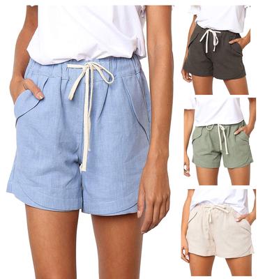 Women's Cotton Linen Shorts Elasticated Waist Shorts Drawstring Straight Leg Pants Beach Shorts