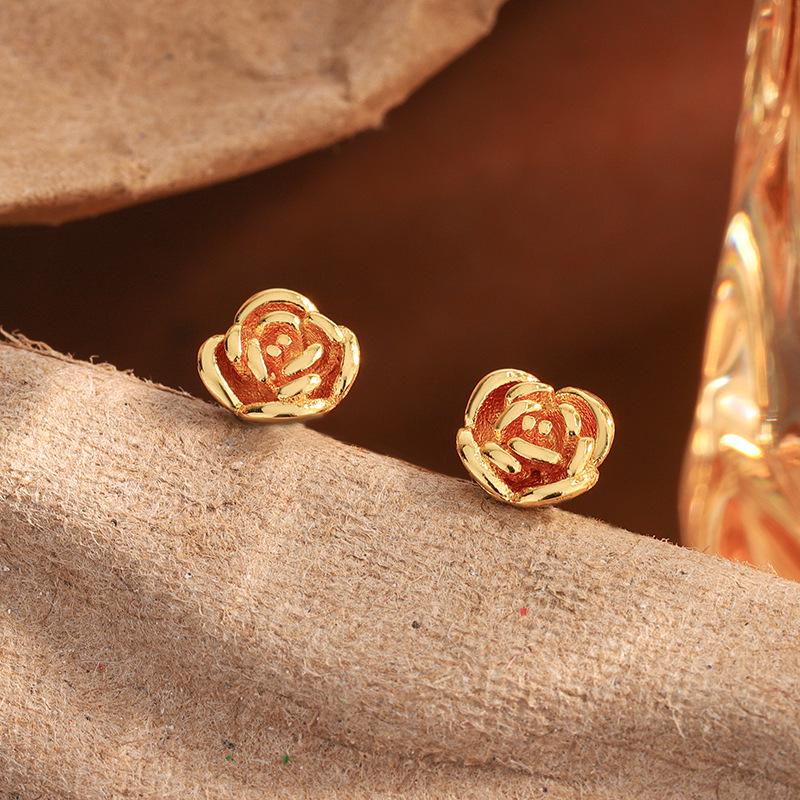 Exquisite 2024 Rose Flower Stud Earrings for Women - Light Luxury Autumn/Winter Accessory